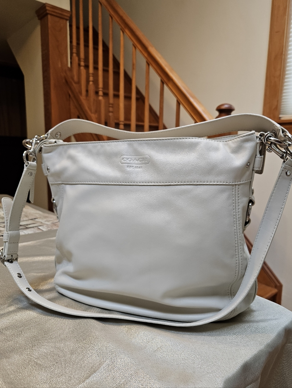 Coach Zoe Ivory Leather Hobo Shoulder Bag
